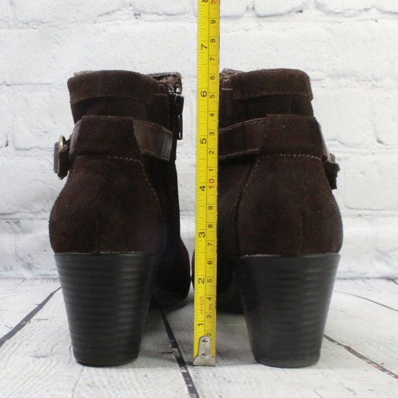 Clarks Brown Suede Braided Strap Side Zip Ankle Booties Size 9 M - Picture 7 of 9